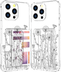 Compatible with iPhone 16 Pro Max Case Card Holder for Women Cute Design,Wallet Phone Cases Transparent Cool Kawaii Protective (Clear Black Flower Bouquet)