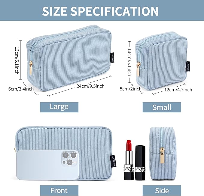 MAGEFY Small Makeup Bag for Purse Mini Cosmetics Bag Corduroy Cute Cosmetic Pouch for Women with Slip-in Pockets