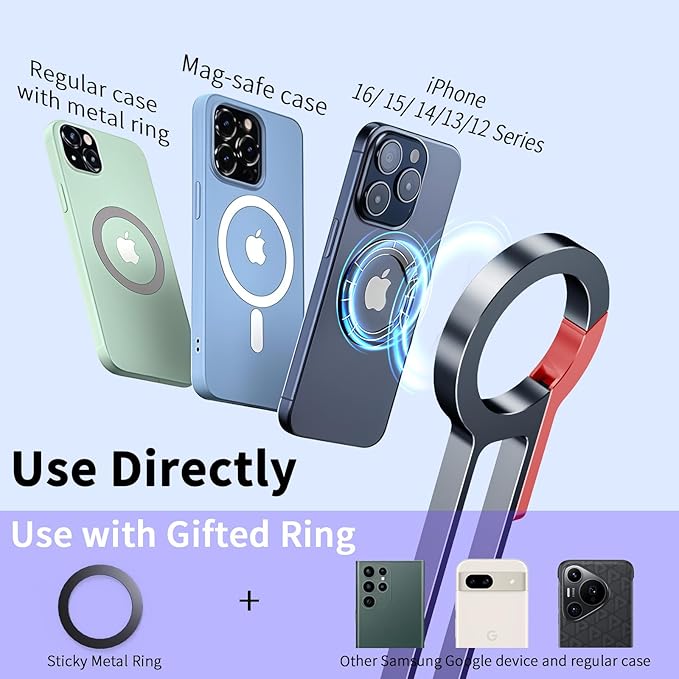 for MagSafe Magnetic Phone Tripod Stand for iPhone & Android Phone, Portable Mini Pocket Tripod Holder, Foldable Aluminum Small Holder with Carabiner Clip for iPhone 16/15/14/13 /12 Series, Black