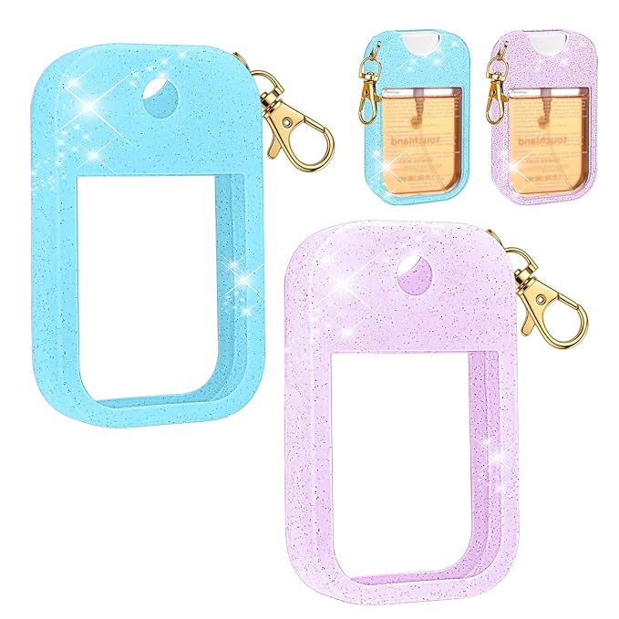AIERSA 2Pcs Hand Sanitizer Spray Case Compatible with Touchland,Rabbit Ears Design Silicone Hand Sanitizer Case Holder with Keychain for Touch Land Mist Case 1FL. OZ（Blue+Purple