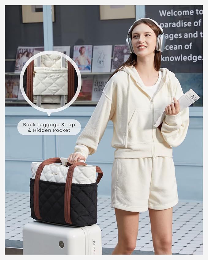 LOVEVOOK Puffer Tote Bag for Women, Puffy Work Handbag with Cup Holder, Travel Carry On Bag with Zipper for Teacher Nurse Gym