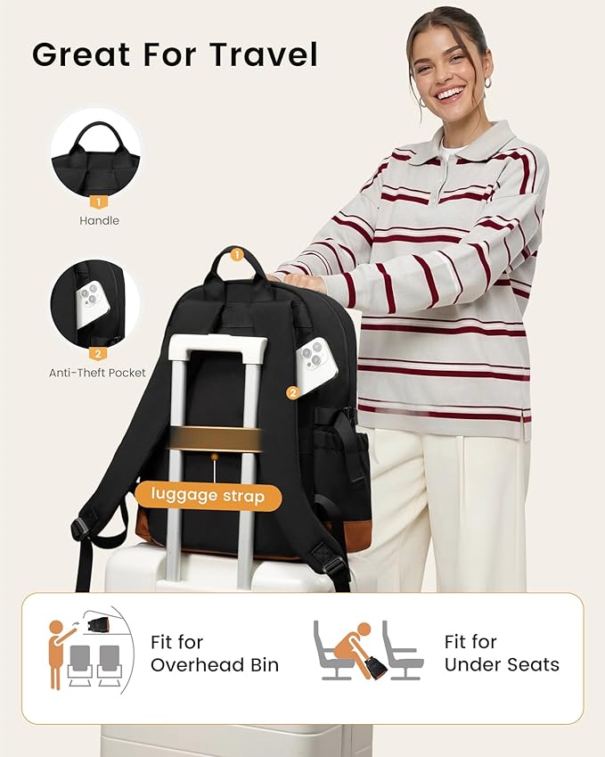 LOVEVOOK Laptop Backpack for Women with Stanley Cup Holder,15.6 Inch DIY Design Travel Work Backpack Computer Laptop Bag,Waterproof Nurse Teacher College Backpack Purse,Gifts for Women Men,Brown-Black