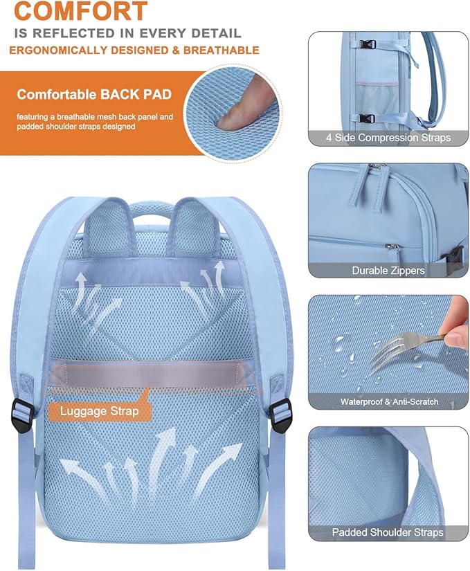 Capolo Travel Backpack for Women Men Waterproof Laptop Backpack Airlines Approved Carry On Backpack Bag Computer Bookbag for Business, Work, Traveling Fits 17 Inch Laptop(Blue)