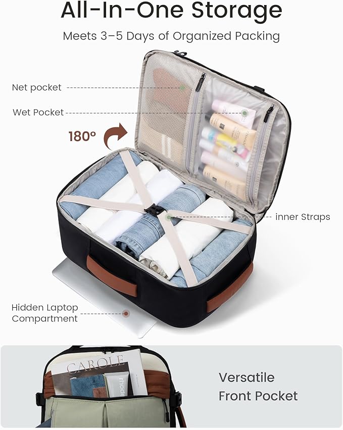 LOVEVOOK 40L Travel Backpack for Women Men, Airline Approved Carry On Luggage with 3 Cubes Accessories, TSA Personal Item Travel Cruise Essentials, Waterproof Weekender Overnight Bags fits 17" Laptop