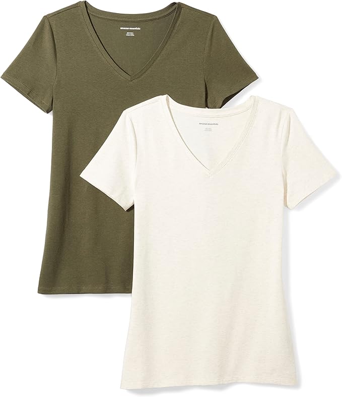 Amazon Essentials Women's Regular-Fit Short-Sleeve T-Shirt (Crewneck and V-Neck Options), Multipacks