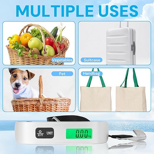 Digital Luggage Scale, 110lb Portable Suitcase Weight Scale for Travel with Backlit LCD, 4-Unit Switching, Non-Slip, Luggage Scale for Luggage, Backpacks, Packages (Battery Included)
