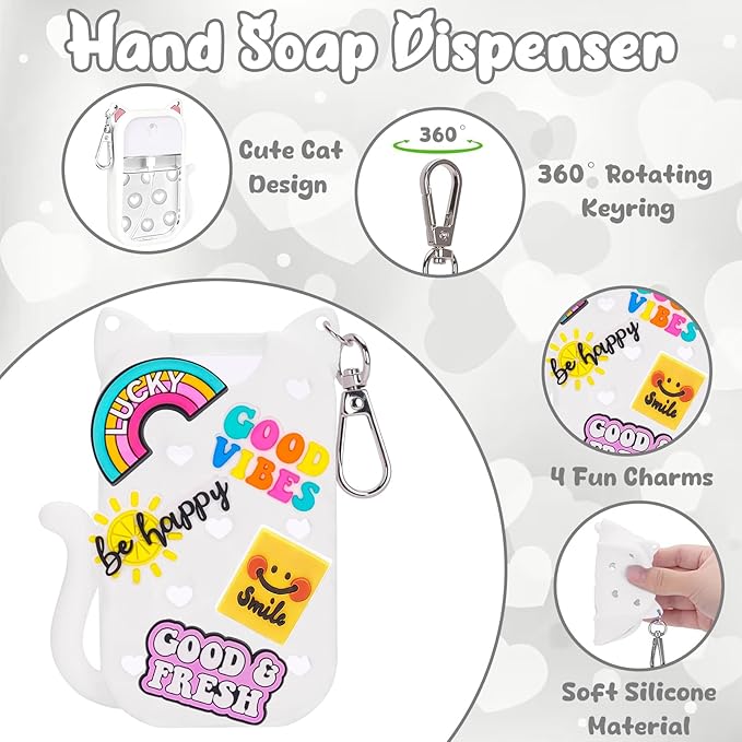 Cat Silicone Case for Touchland Hand Sanitizer Spray with Keychain&Charms,Compatible with Power Mist & Glow Mist 1 FL Oz/30ML for Touchland Case,Cute Travel Cover Sleeve Accessory (White Cat)