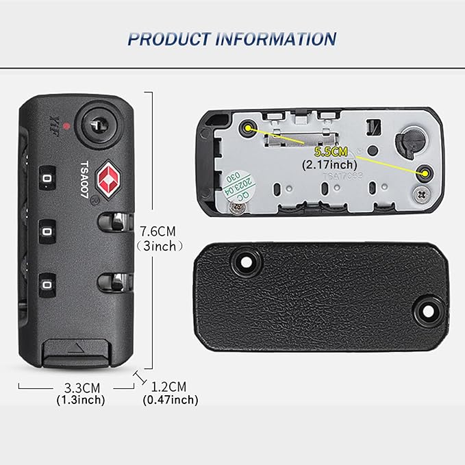 Travel Zipper TSA 007 Approved Luggage Code Lock, Backpack Anti Theft 3 Digit Combination Lock