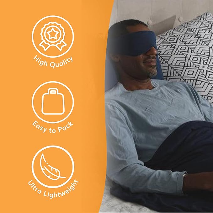 Happyluxe Escape Sleep Mask - Buttery Soft Airplane Eye Mask for Sleeping or Napping in Bed. Machine Washable. - Navy Blue, Made in USA