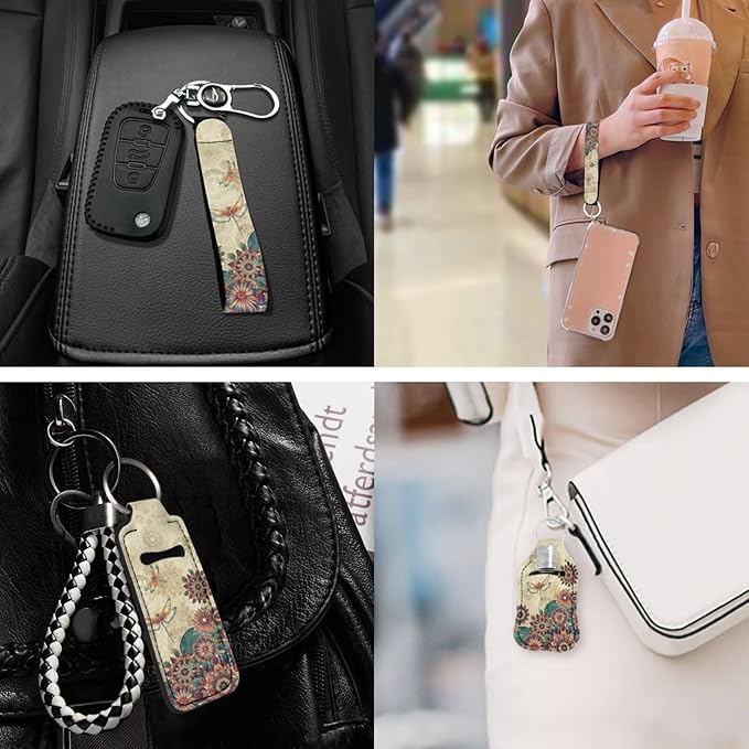 Suobstales 3Pcs Travel Bottles Keychain Holder Set,Travel Bottle Sleeves+Neoprene Chapstick Holders+Lanyard Keychain