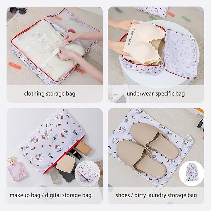 AmBealla 6 Set Travel Organizers for Luggage Compression Packing Cubes Set,Waterproof Cute Twill Travel Organizer Bags Packing Cubes for Clothes,Suitcase for Lady