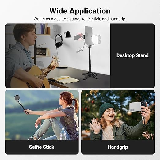 NEEWER Mini Tripod for Phone, Lightweight Foldable Small Selfie Stick Cell Phone Clamp Desk Stand with Remote & Cold Shoe Mounts Compatible with iPhone Android Samsung for Video Recording, PA986 Black