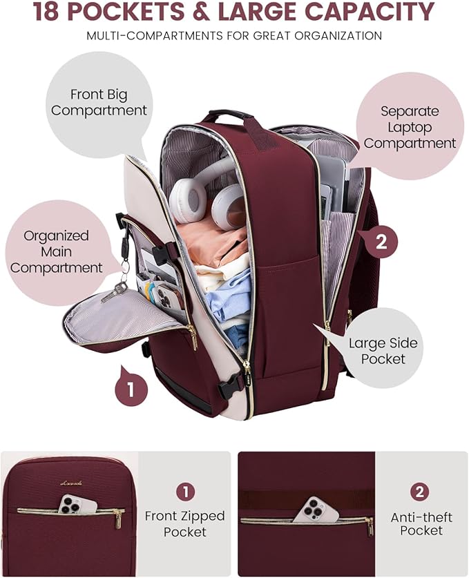 LOVEVOOK Large Travel Backpack for Women & Men, 40L Carry on Backpack for Airplanes, TSA Personal Item Travel Bag fits 17" Laptop, Waterproof Weekender Essentials Airline Approved with 3 Packing Cubes