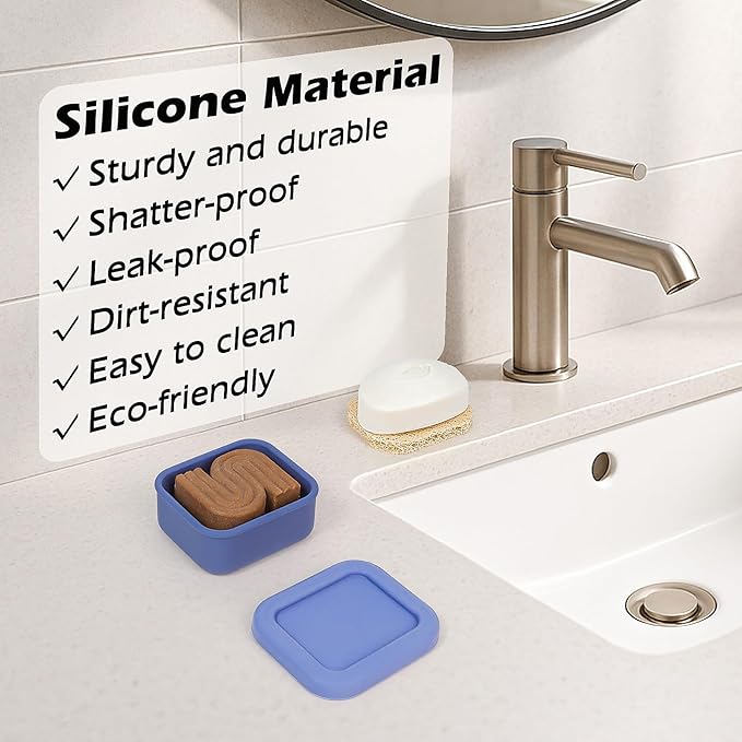 AIDIMMING Small Leakproof Silicone Travel Soap Case & Shampoo Bar Holder | for Travelers & Gym, Camping, Airplane Essentials | Perfect for Kitsch & Dove & Round Soap Bar Compatible (Deep Blue)