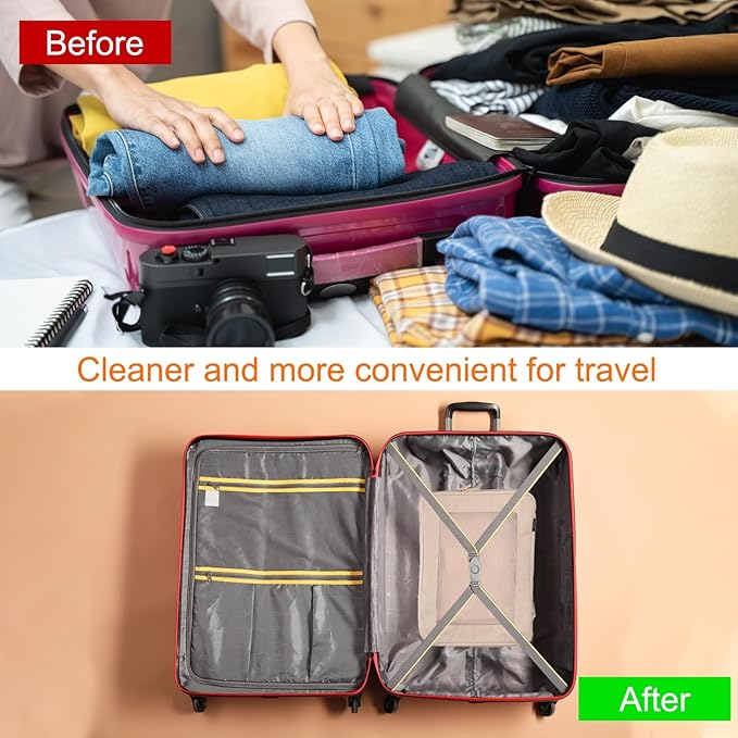 HARFINGTON Compression Packing Cube for Suitcases 34x26x13cm Lightweight Luggage Organizers Bag Travel Essentials Compression Bags for Carry on Suitcases, Beige