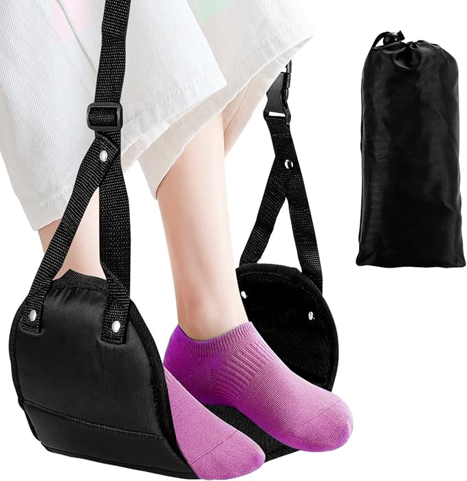 Airplane Foot Rest (Memory Foam),Foot Hammock Airplane, Relax Your Feet Travel Essentials for Long Flight,Foot Sling for Airplane Travel,Airplane Travel Accessories(Black), 18.1×8.1 Inch