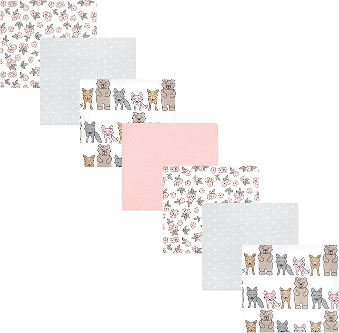 Hudson Baby Unisex Baby Cotton Flannel Receiving Blankets Bundle, Wild Forest Pink, One Size