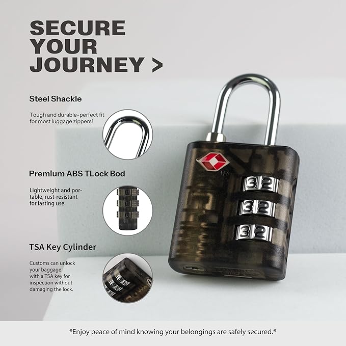 TSA Locks for Luggage, Combination Lock for Locker, 3 Digit Padlock Combination, Combo Small Padlock for Gym Locker, Travel Suitcase, Gun Case, Fence Gate, Backpack Zipper (Black+Black)