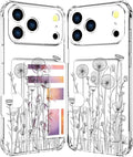 Compatible with iPhone 17 Pro Max Case Card Holder for Women Cute Design,Wallet Phone Cases Transparent Cool Kawaii Protective (Clear Black Flower Bouquet)