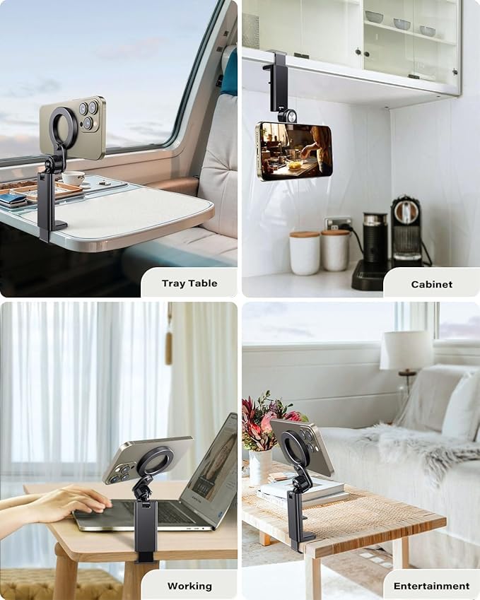Magnetic Airplane Phone Holder for Travel Essentials - PhoneHolder for Airplane Seat, Car & Home with MagSafe Compatibility, Compatible with iPhone 16/15/14 & Android-917001