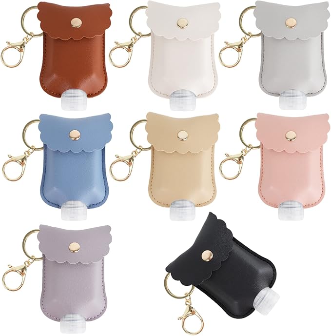 8 PCS Hand Sanitizer Holder,Leather Empty Travel Size Bottle, Mini Hand Sanitizer Keychain Travel Size