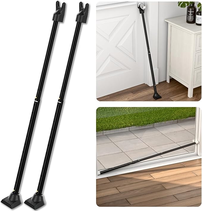 SECURITYMAN 3-in-1 Door Security Bar, Security Door Stoppers & Door Barricade – Heavy Duty Adjustable Iron Security Lock Bar for Home Defense, Apartment & Travel Safety (2 Pack - Black)