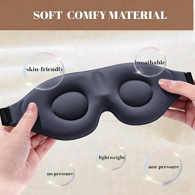Sleep Mask for Women Men Comfortable Blockout Soft 3D Padded Eye Mask for Sleeping Side Sleeper Friendly Dark Grey