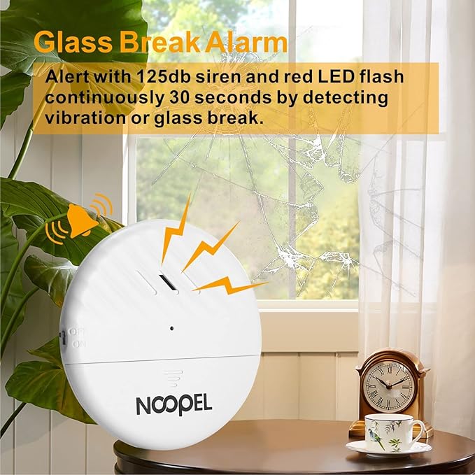Window Alarms 5 Pack, 125dB Loud Vibration Sensors for Home Security & Glass Break Detection, with Low Battery Indicator