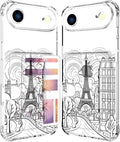 Compatible with iPhone 17 Air Case Card Holder for Women Cute Design,Wallet Phone Cases Transparent Cool Kawaii Protective (Clear Paris City Eiffel Tower)