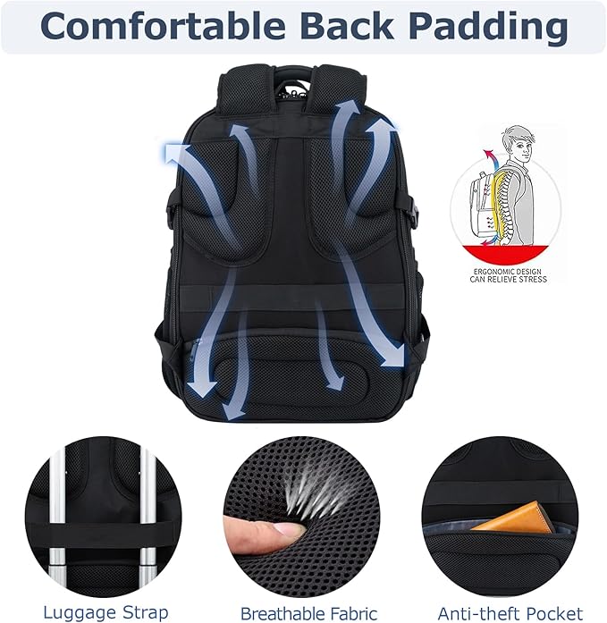VANKEAN 17.3'' Travel Laptop Backpack TSA Friendly, Water Resistant Anti Theft Extra Large College Backpacks with RFID Pockets, USB Port for Men Women Business Work Bag, Black