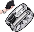 FYY Travel Cable Organizer - 8 Compartments Lightweight Water Resistant Tech Pouch with Wrist Strap, Portable Electronic Accessories Case for Cord Charger Storage for Travel Home Office, Black (Small)