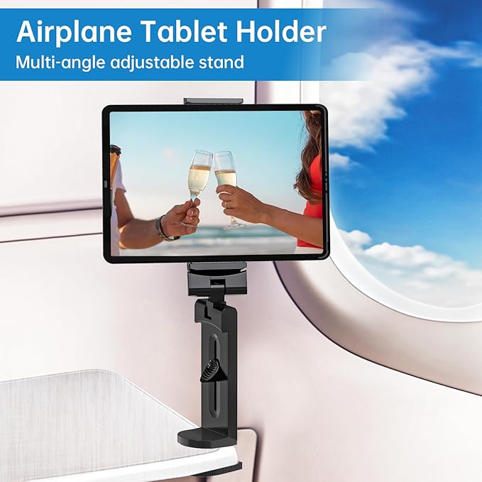 Universal Airplane Tablet Holder Mount, Travel Stand, Handsfree Travel with Multi-Directional 360 °Rotation for Flying, Desk, Study (Universal Airplane Tablet Holder Mount)