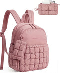 BAGSMART Mini Backpacks for Women, Puffy Checkered Quilted Small Backpack with Pouch, Lightweight Daypack Purse, Water-Resistant Bookbag for Daily Travel College, 2-in-1 Set, Dark Pink