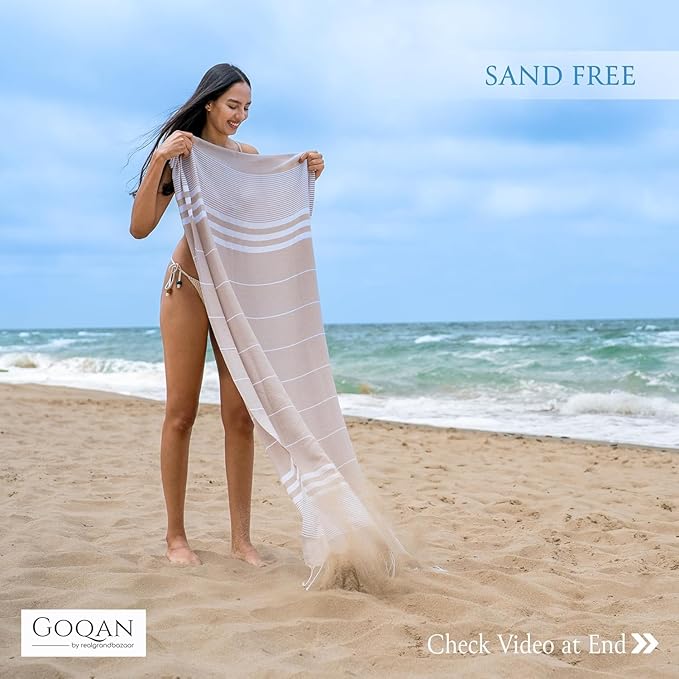 Goqan Turkish Beach Towels Oversized 6 Pack 39x71, Large Beach Blankets, 100% Cotton Sand Free, Quick Dry Towel Set, Pool Essentials for Family on Airplane, Travel, Beach Bag, Lightweight -Beige