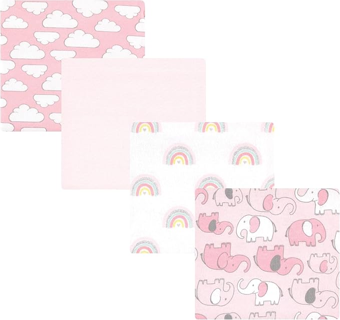 Hudson Baby Unisex Baby Cotton Flannel Receiving Blankets, Girl New Elephant, One Size