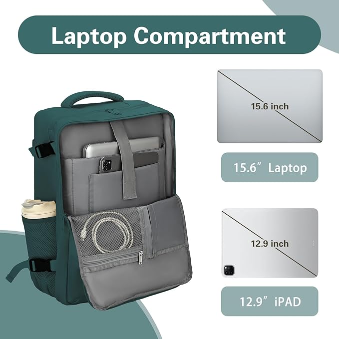Carry On Backpack for Women & Men – Airline Approved Underseat Size, 15.6" Laptop Compartment, TSA-Friendly 180° Opening, Anti-Theft Business Travel Backpack with Trolley Sleeve (Peacockblue, Medium)