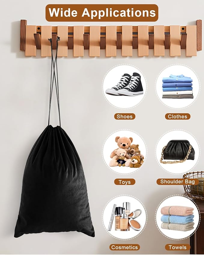 FantasyLife Shoe Bags for Travel, Washable Dust Bags for Storage & Packing, Flannel Shoe Pouch with Drawstring Closure for Purses, Handbags, Shoes & Toys (4, Black Beauty, 17.3"x12.6")