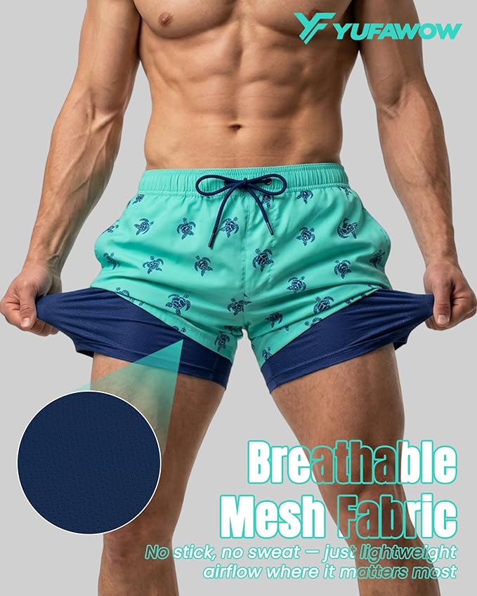 7 Inch Men Swim Trunks with Compression Breathable Liner Quick Dry Zipper Pockets for Pool Board Beach Cruise