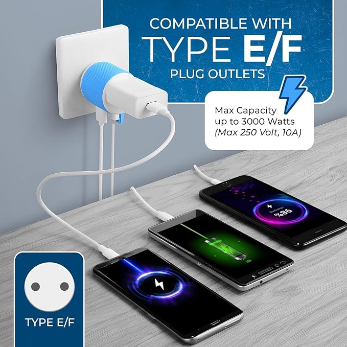 OREI Germany, France, Schuko Travel Plug Adapter with Dual USB - USA Input - Type E/F (U2U-9), Will Work with Cell Phones, Camera, Laptop, Tablets, iPad, iPhone and More