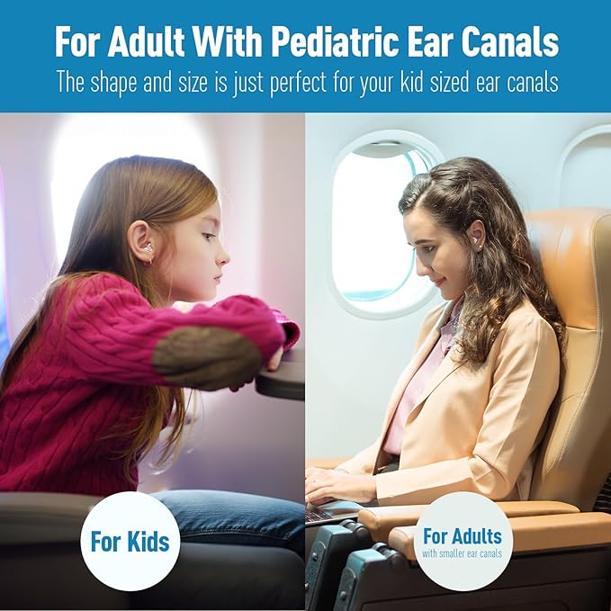 Kids Ear Plugs (6yrs +) with Cord, Reusable Airplane Ear Pressure Relief Earplug for Child Adult with Small Ear-canals, Ear Protection for Focus, Travel, Anxiety Stress, School, 25 dB Noise Reduction