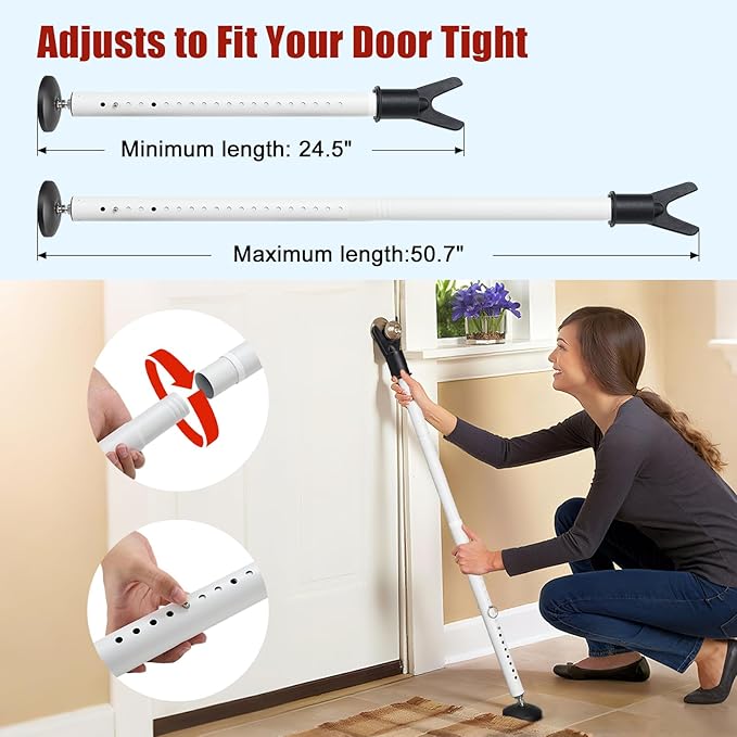 Door Security Bar – 600LB Heavy Duty Anti-Slip Door Stopper Jammer Stick,Adjustable 24.5–50.7'' Lock Blocker for Home,Apartment&Travel,Portable for Hinged Front & Sliding Patio Doors