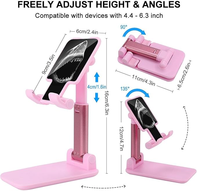 Black Shark Bite Portable Cell Phone Stand Foldable Desktop Phone Holder Adjustable Height Angle with Print Pattern