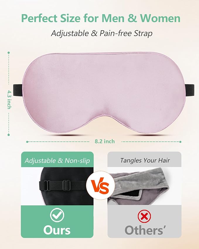 BeeVines Sleep Mask, 4 Packs 100% Real Natural Pure Silk Eye Masks with Adjustable Strap for Sleeping, Mulberry Silk Eye Sleep Shade Cover, Block Light Reduces Puffy Eyes Traveling Gifts(Pink)