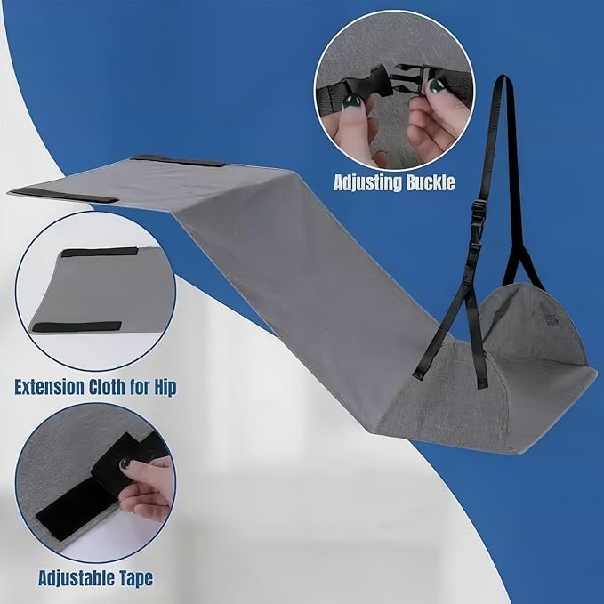 Portable Airplane Foot Hammock, Hardened Plastic Plate at The Bottom, Height Adjustable Feet Rest for Plane Travel, Office, Desk, Bus, Train, Long Trip (Gray)