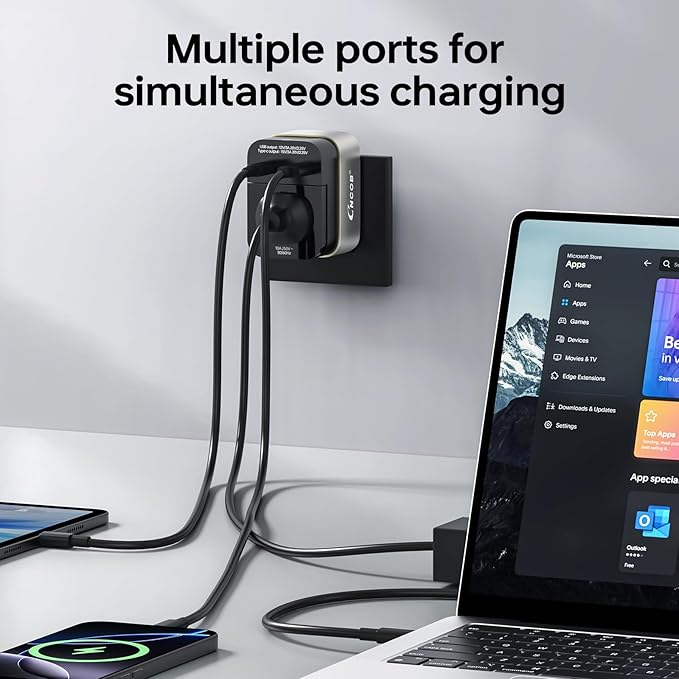 Universal Travel Adapter & Global Power Plugs & Outlets, GaN Fast Wall Charger with PD 3.0 USB-C & USB-A Ports, All-in-1 International Compact Adaptor for EU USA UK Aisa Hair Dryer Steam Iron Laptop