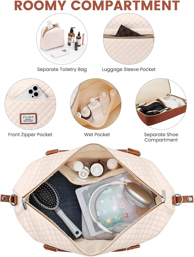 Travel Weekender Duffle Bags for Women: Overnight Bags with Shoe Compartment Large Carry on Weekend Bag with Toiletry & Wet Pocket Tote Duffel Bag Hospital Bag for Women Labor Delivery Begie Brown