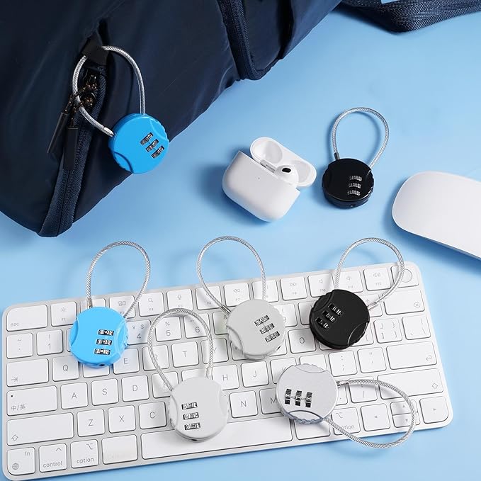 Moxweyeni 16 Pack Combination Wire Lock 3 Digit Small Combo Luggage Number Cable Padlock Outdoor Waterproof Resettable Lock for School Gym Locker Travel Backpack Suitcase Storage (Black,Silver,Blue)