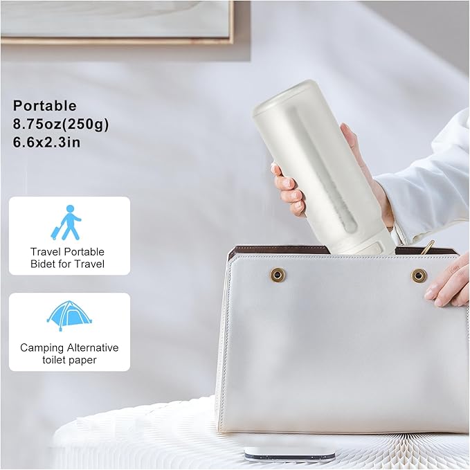 Portable Bidet for Camping & Travel - USB Rechargeable, 320ml Handheld Sprayer Waterproof IPX6 for Hiking, Outdoor & Personal Hygiene