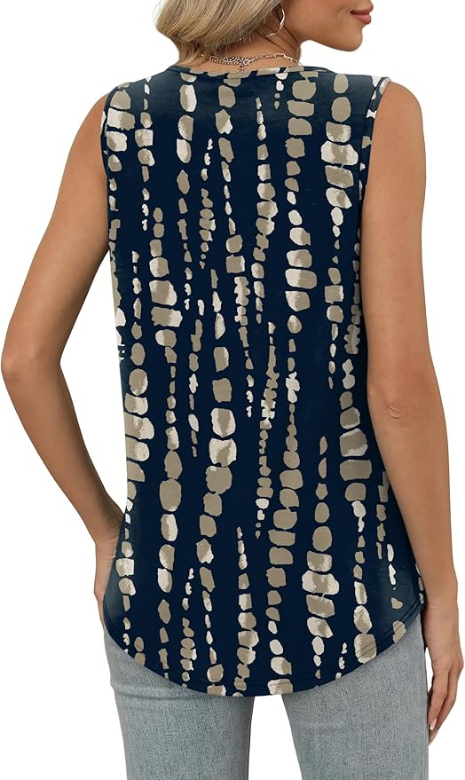 OFEEFAN Tank Top for Women Loose Fit Sleeveless Shirts V Neck Summer Clothes Ruched Women's Tees and Tanks Curved Hem