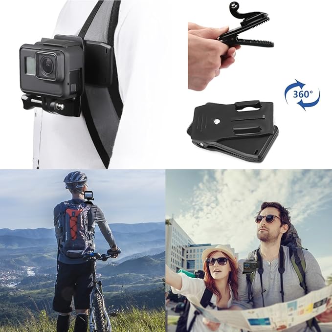 4 in 1 Camera Accessories Kit Head Strap, Chest Strap, Backpack Clip, Wrist Strap Mount Compatible with GoPro Hero 13 12 11 10 9 8 7 6 5 4, Session & Most Action Camera